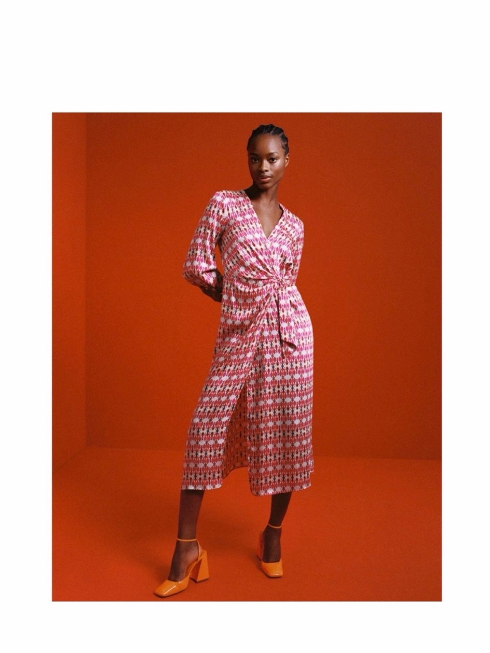 Mango Pink Patterned Wrap dress with Tie Waist